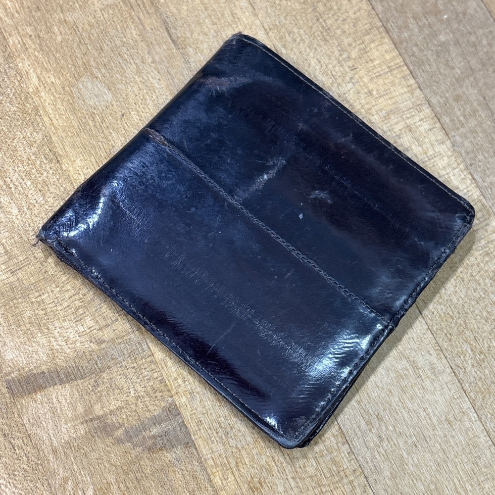 Vintage Ultimate Eel Skin Leather Bifold Billfold Wallet Dark Brown Mens